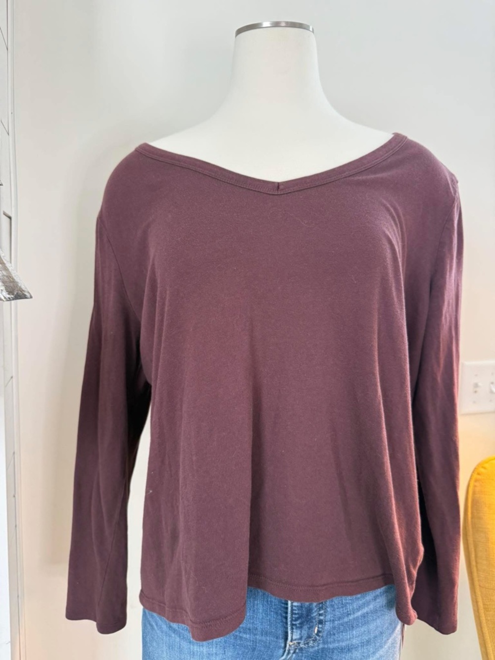a.n.a V-Neck Long Sleeve Top in Plum